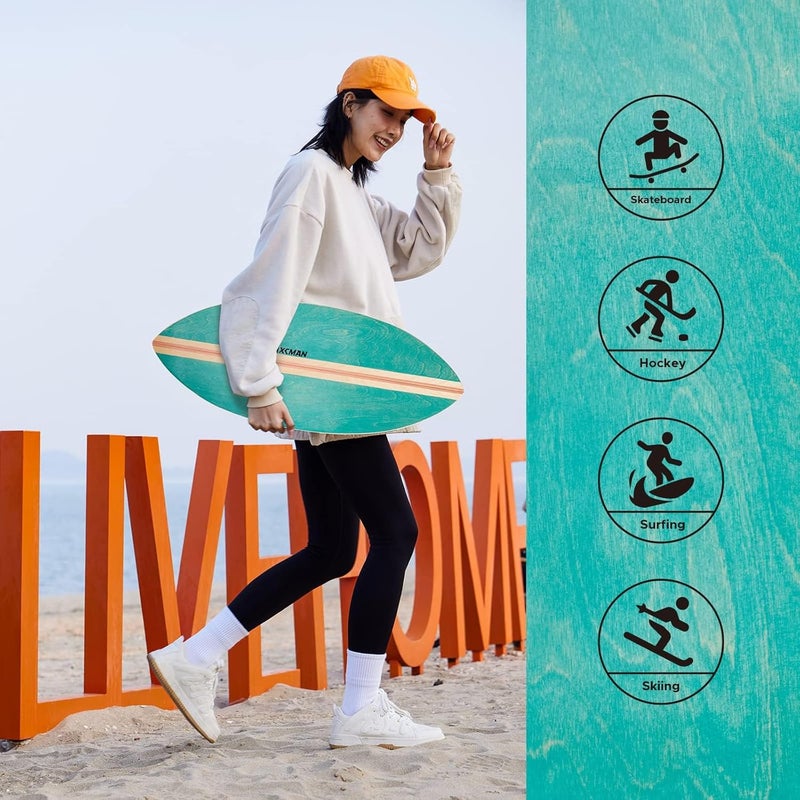 XCMAN Surf Balance Board Trainer with Roller Wooden Exercise Balancing Stability Trainer - Non Slip Surface for Adults Kids|Balance Board for Surfing,Snowboarding,Skateboarding,Hockey,Yoga Training - Image 4